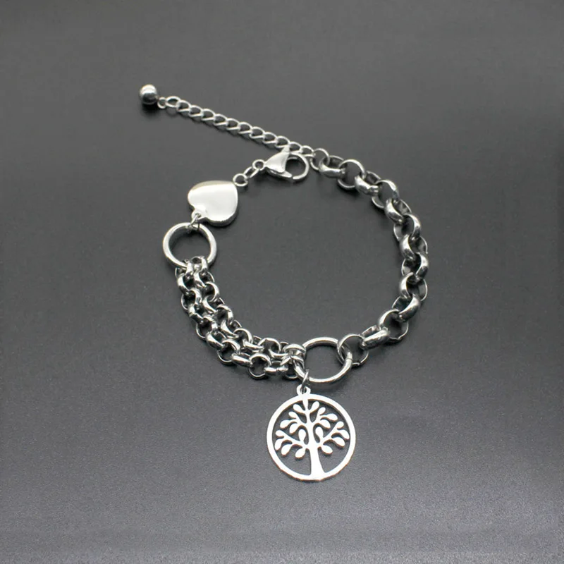 

2018 tree of life stainless steel bracelet women chain link love heart bracelets & bangles for women man braclet 18-23 cm