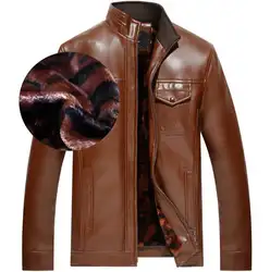 Мотоциклетная кожаная куртка Мужская jaqueta de couro masculino плюс бархат утолщение кожаная одежда мужская стенд воротник верхняя одежда