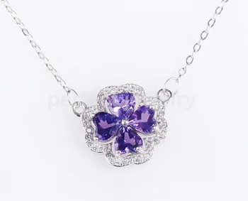 

Natural amethyst necklace with pendant Free shipping Original natural amethyst 925 sterling silver 0.4ct*4pcs gems #XY16030226
