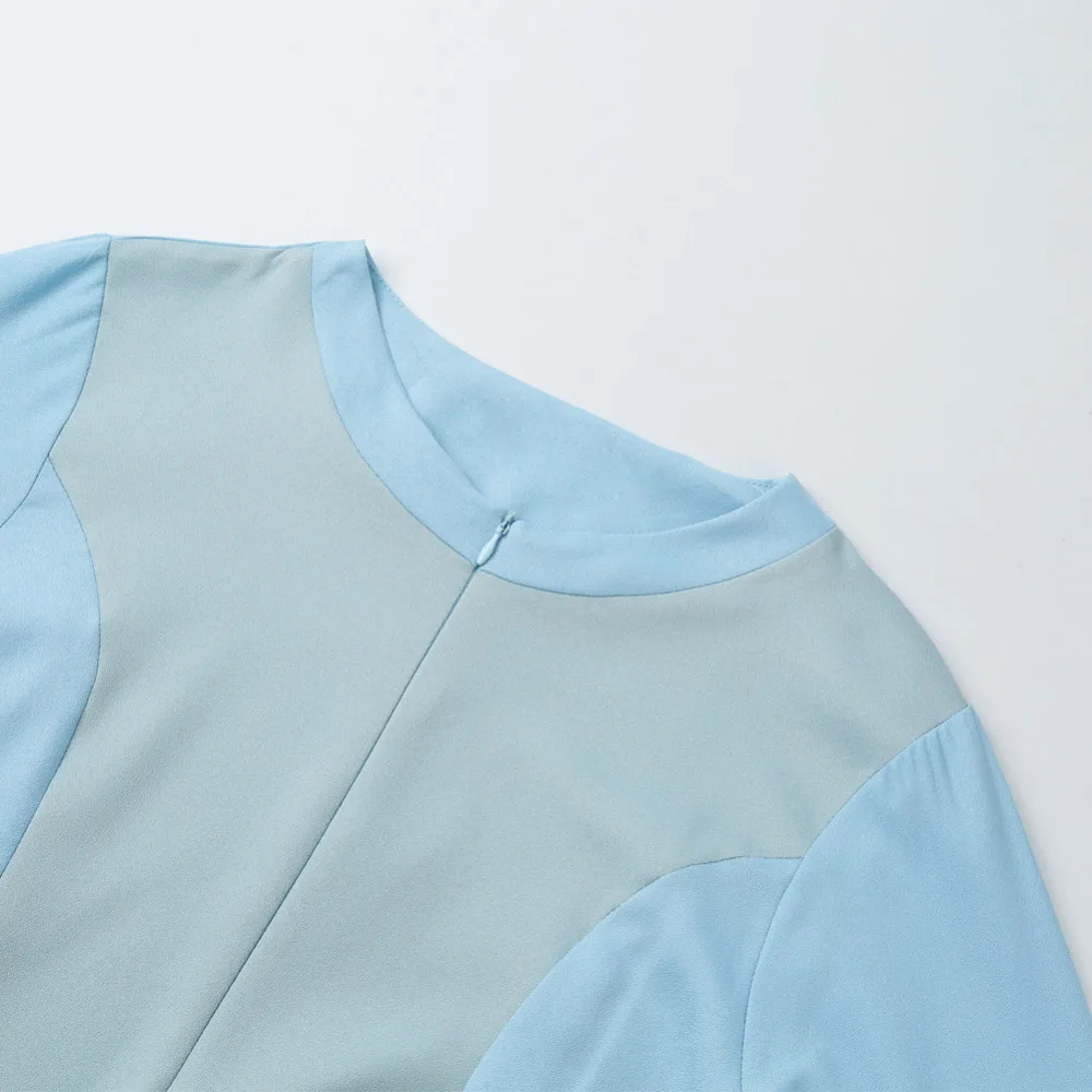2019 de las mujeres de la moda musulmana vestido de empalme de bloque de Color de encaje de ganchillo de la cremallera manga larga árabe Maxi una pieza de Ropa de Mujer