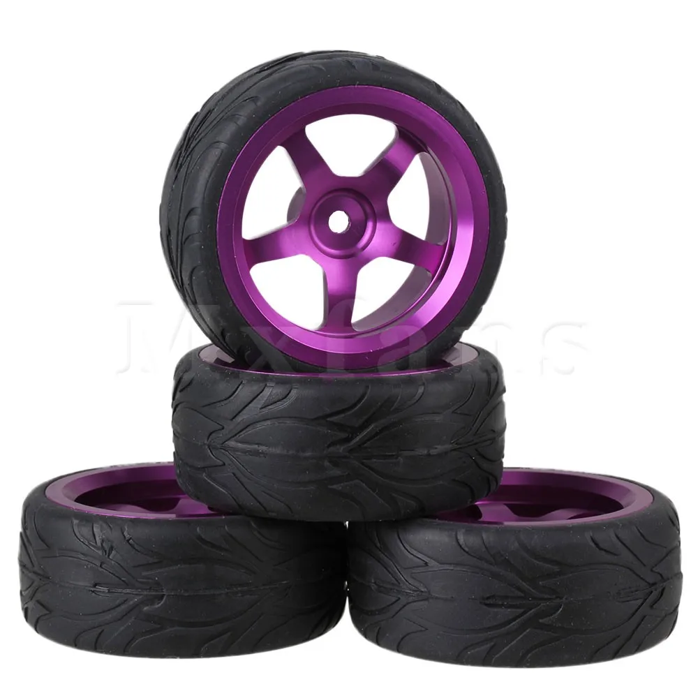 

Mxfans 4x RC 1:10 On-Road Car Black Alloy 5-Spoke Wheel Rims and Fish Scale Rubber Tyre