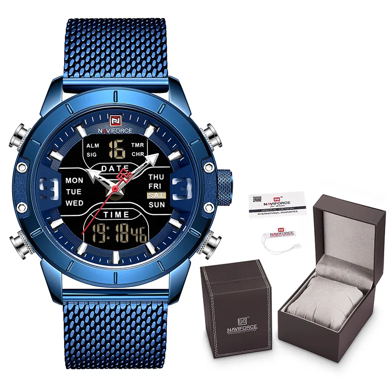 Мужские часы NAVIFORCE люксовый бренд кварцевые Военные Спортивные наручные часы мужские s Водонепроницаемый светодиодный цифровой часы с коробкой набор для продажи - Цвет: BE-Box-A
