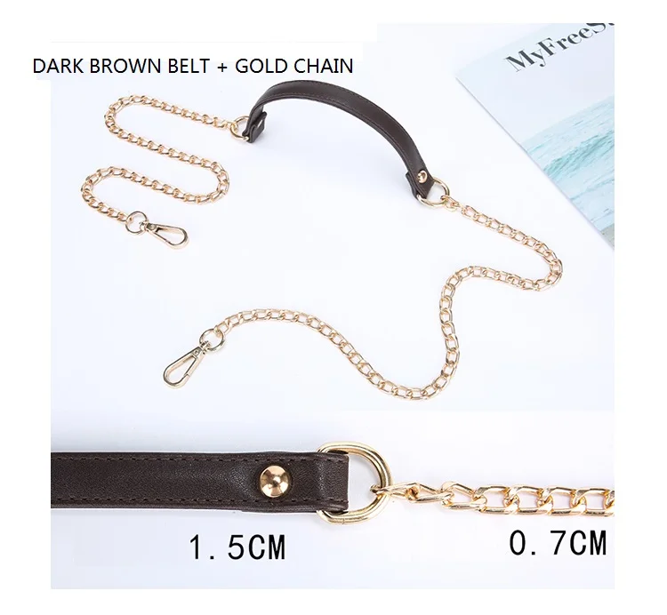 DARK BROWN WITH GOLD 120 см металлическая цепочка наплечный ремень для сумки яркая ПУ кожа сумка сменные ремешки кошелек ручки - Цвет: DARK BROWN WITH GOLD
