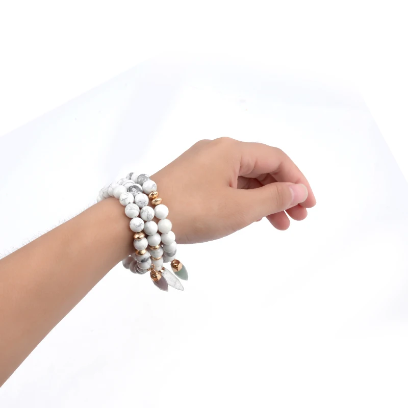 BOJIU Белый Howlite смешанный Ag. Цветные бусины плоские медные женские повседневные