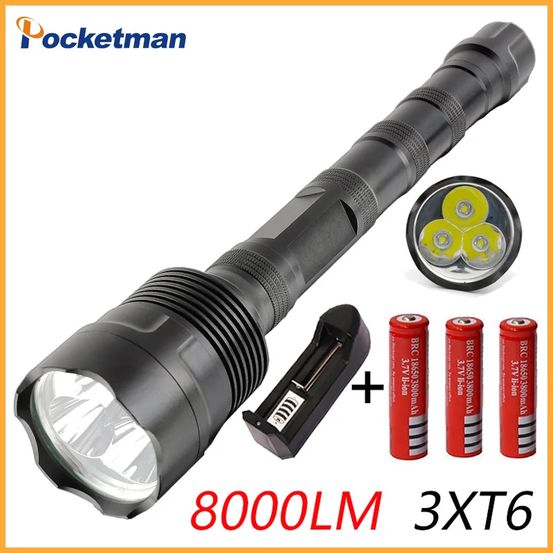 

LED Flashlight 8000 Lumens 3*XML T6 5 Modes Extendable Led flashlight 3* LED Torch Light Water Resistant for 18650