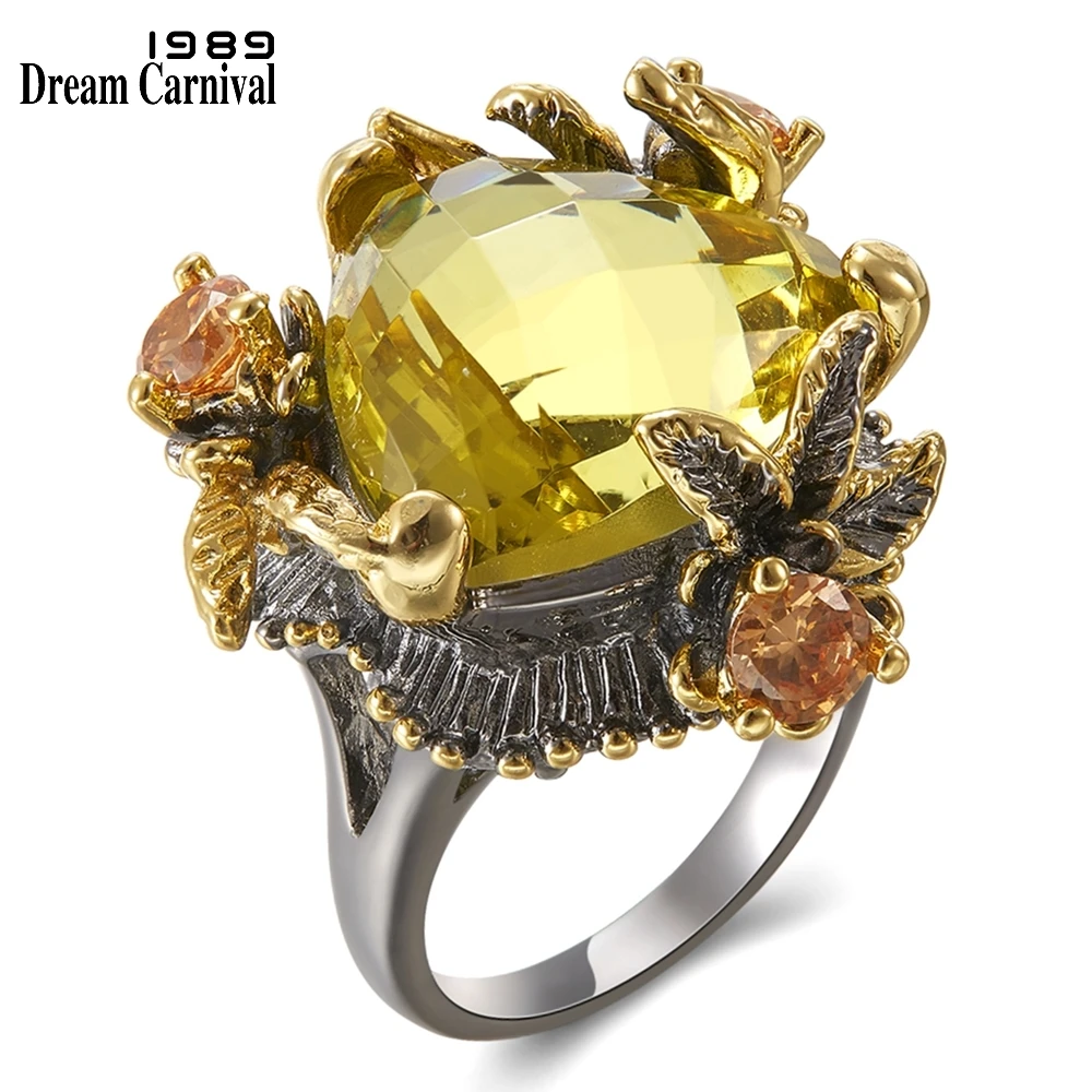 

DreamCarnival 1989 Highly Recommend Hot Sell Big Zircon Rings for Women Genuine Cut Golden Color CZ Stone Party Jewelry WA11666
