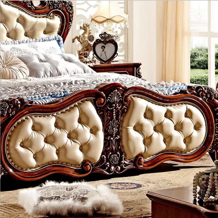 US $950.00 modern european solid wood bed 2 people Fashion Carved 18 m bed french bedroom furniture 6592
