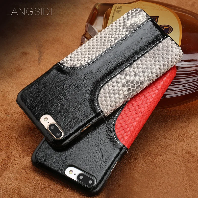 

wangcangli mobile phone shell For iPhone 7 mobile phone case advanced custom oil wax leather and snake skin style Leather Case