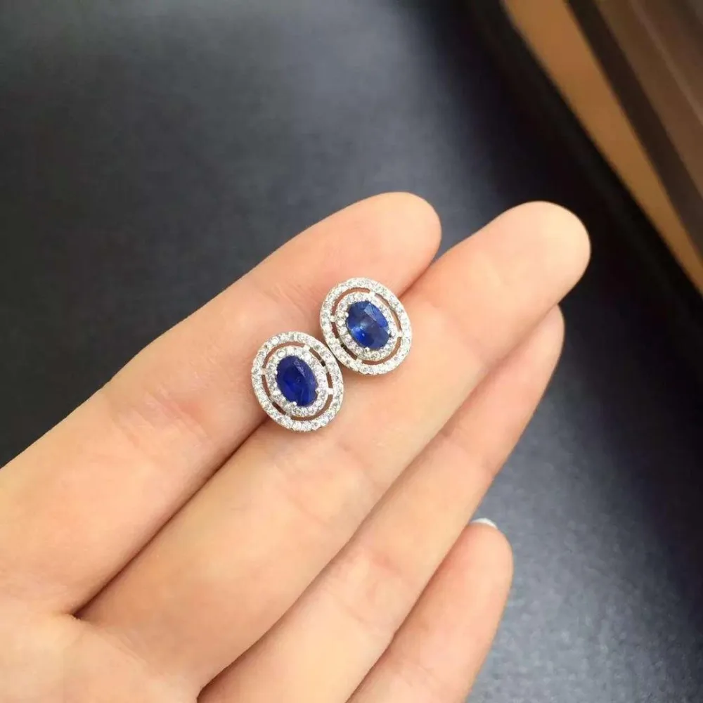 

2017 Qi Xuan_Fashion Jewelry_Dark Blue Stone Elegant Oval Woman Earrings_S925 Solid Silver Earrings_Factory Directly Sales