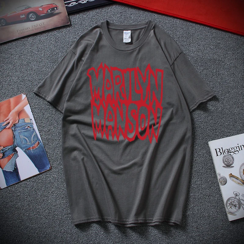 Rare Marilyn Manson Kill God Kill 1994 T-Shirt Reprint Loose Cotton T-Shirts For Men Cool Tops T Shirts - Цвет: Темно-серый