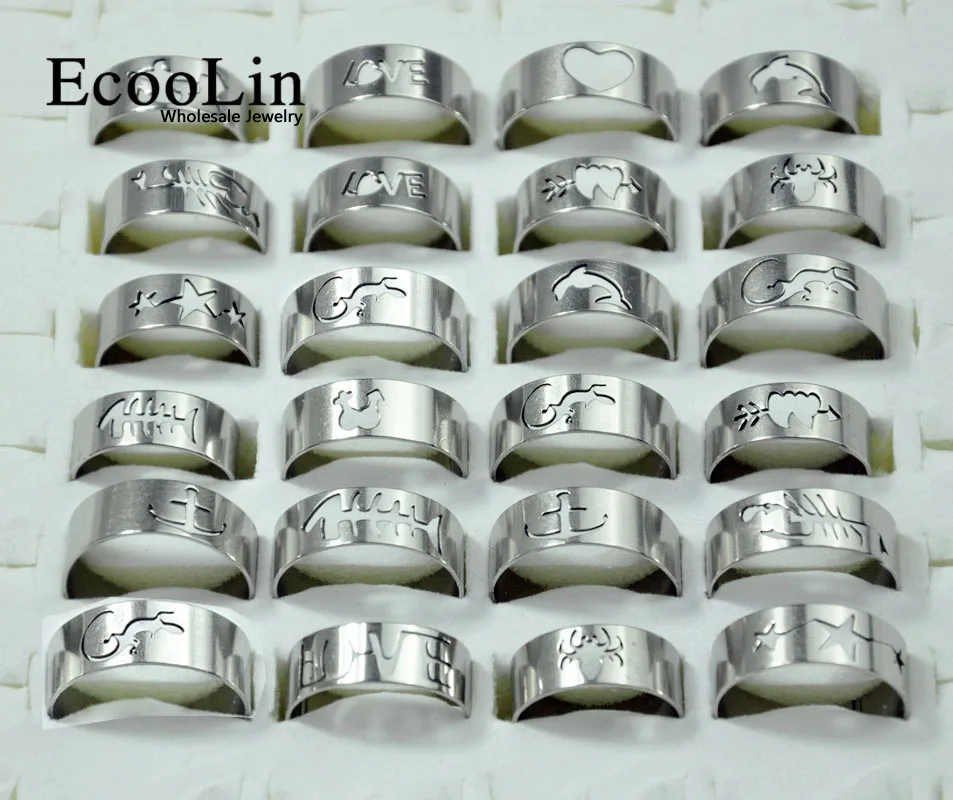 

10Pcs Mixed Style Fashion Openwork Pattern Stainless Steel Rings for Men and Women Wholesale Jewelry Bulks Lots LB117
