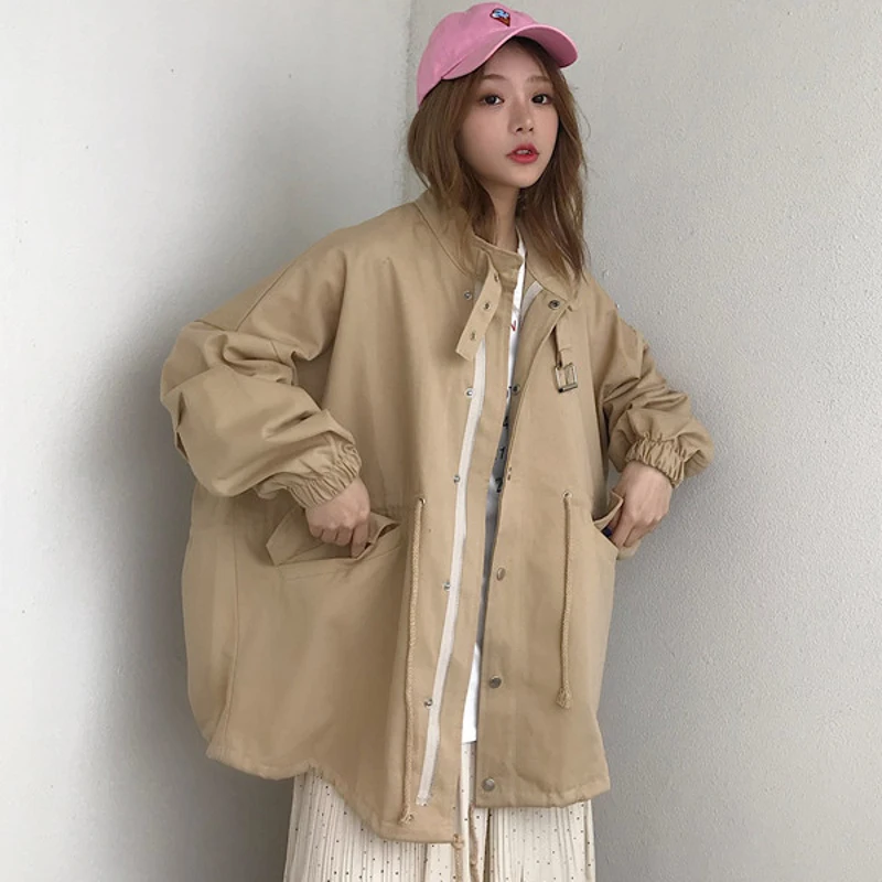 

2019 Harajuku Solid Color Korean version Standing collar Women jacket Spring Autumn Casual Large Size Loose Women Jacket NUW113