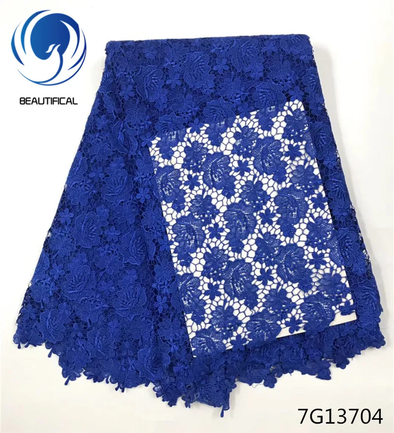 

Beautifical BLue Guipure lace fabric Embroidery Nigerian chemical lace fabric 2018 Hot sale water soluble lace fabric 7G137