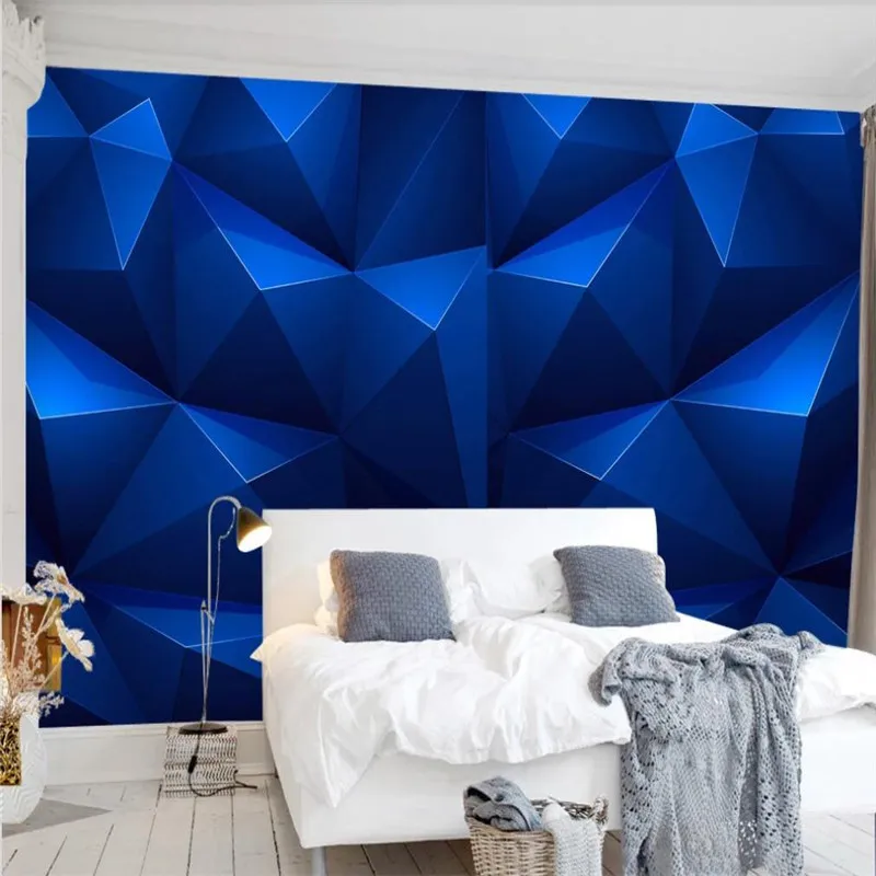 Custom wallpaper 3d three-dimensional blue hexagon Nordic modern geometric TV background wall decoration waterproof material Custom wallpaper 3d three-dimensional blue hexagon Nordic modern geometric TV background wall decoration waterproof material
