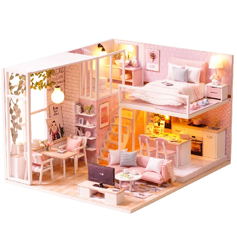 CUTEBEE DIY Doll House Wooden Doll Houses Miniature Dollhouse Furniture Kit with LED Toys for Children Christmas Gift  L023 23