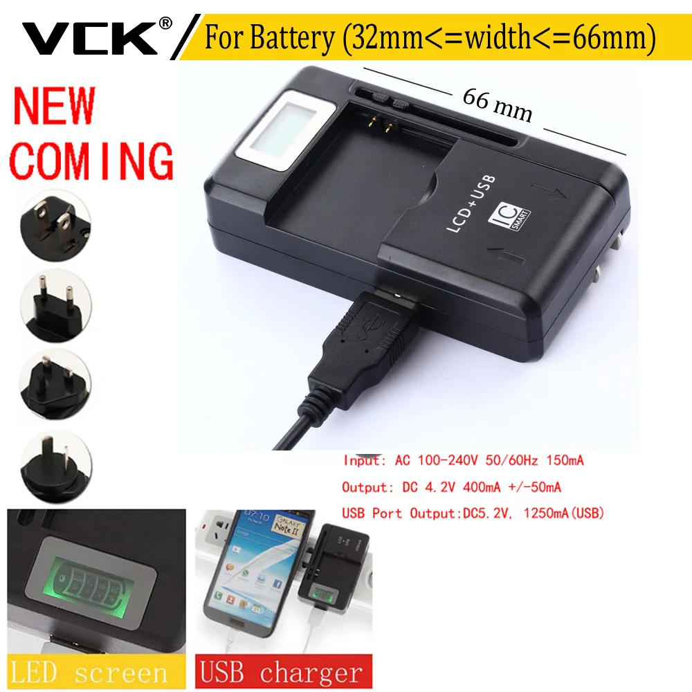 

VCK Mobile Universal Battery width 32-66mm Charger LCD Indicator Screen For Cell Phones USB Charger