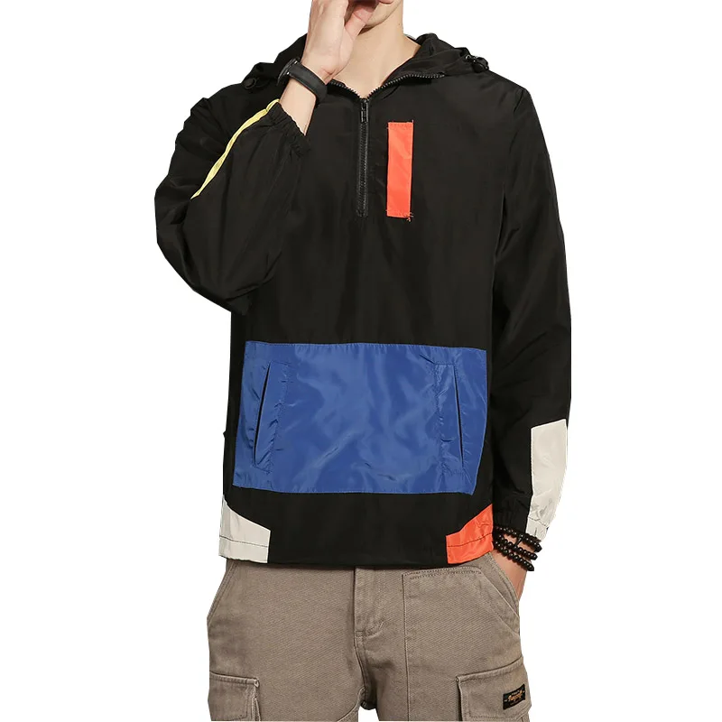 

2018 New Sping Jackets Men Patchwork Anorak Jacket Fashion Hip Hop Plus Size College Student Windbreaker Coat 5XL