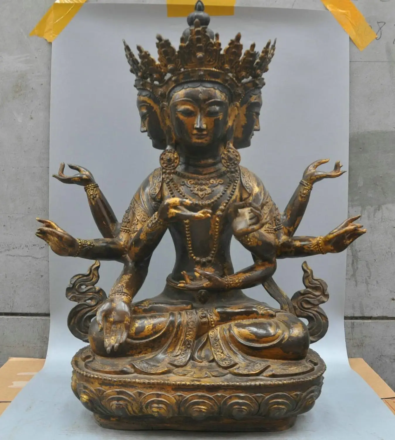 

30" China Tibet Four Faces Kwan-yin Ushnishavijaya Buddha Bronze Statue QQ EW
