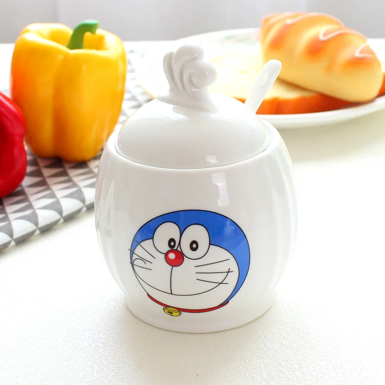 Hello kitty Doraemon сахарница кухонный набор керамика для соли и специй баночки ложка контейнер для хранения бытовой приправ Органайзер - Цвет: Doraemon