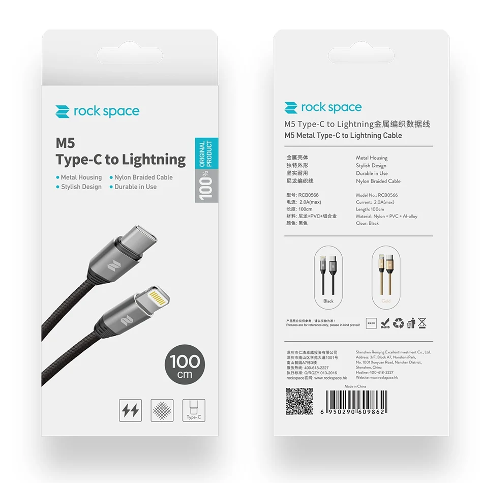 ROCK type c для освещения iPhone кабель металлический 1 м для Lightning USB C кабель для передачи данных для iOS 8 9 10 11 нейлоновый плетеный шнур для зарядки