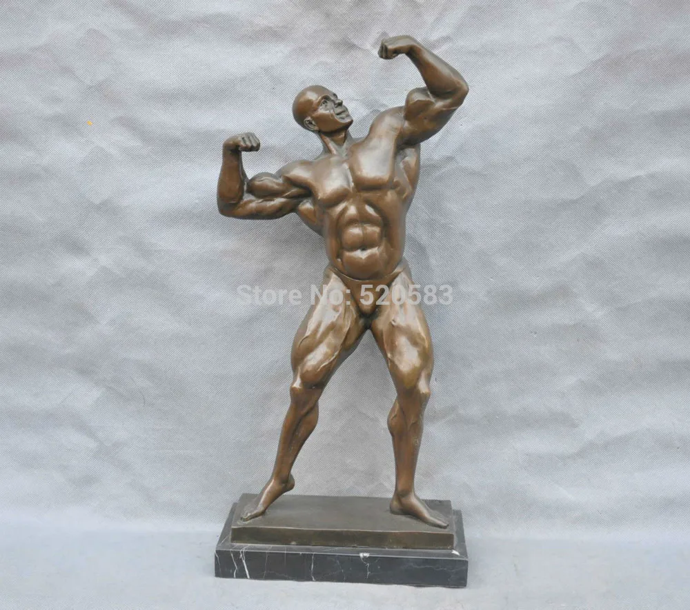 

19" Bronze Strong Masculine Male Beauty Aerobics Mr Exercise Sculpture Statue