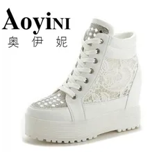 Weiß Strass Keile Plattform Schuhe Hochwertigen Plattform Einzelnen Schuhe Höhe Zunehmende 10 cm Sterne Schuhe Frauen Casual Schuhe