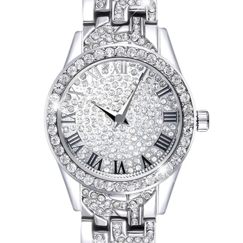 

Full Crystals Fashion Ladies Watch for Women 3 Hands Stones Dial Alloy Bracelet Factory Direct Xmas Gift free shipping