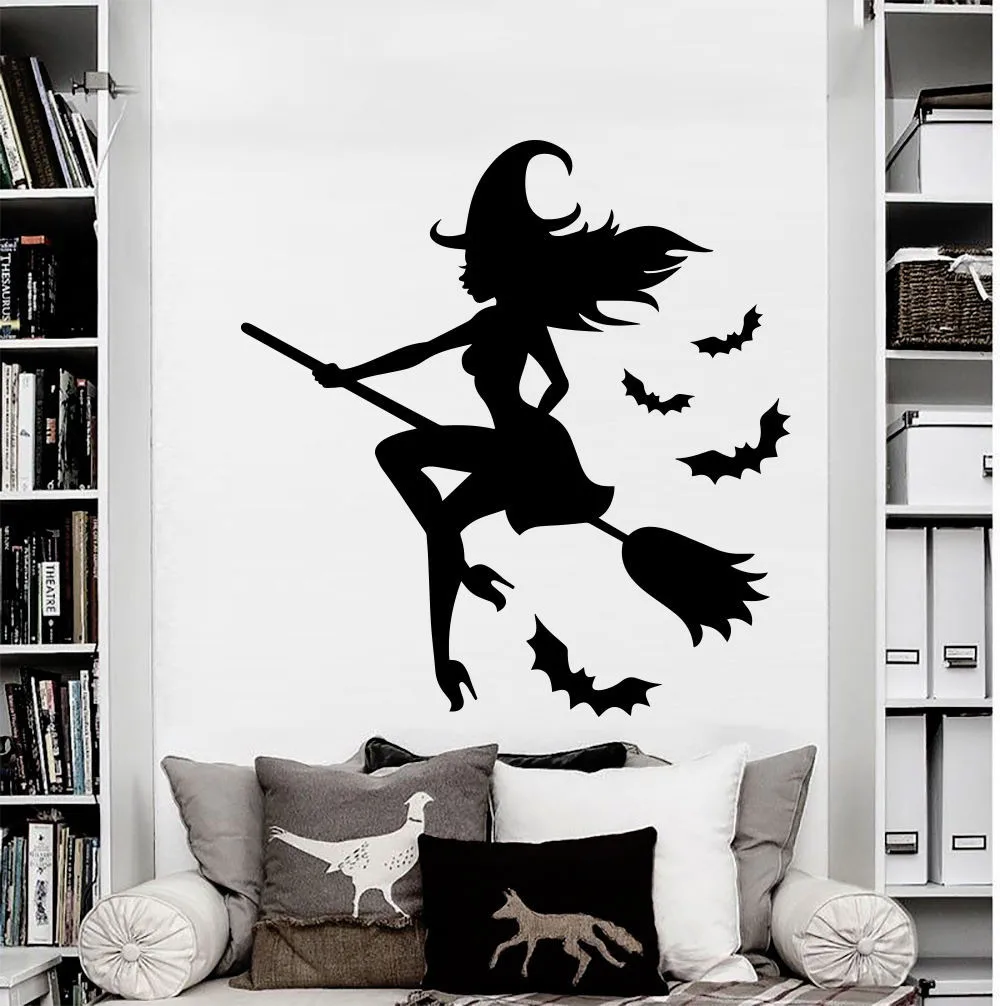 Halloween Witch Background Wall Sticker Window Home Decoration Decal