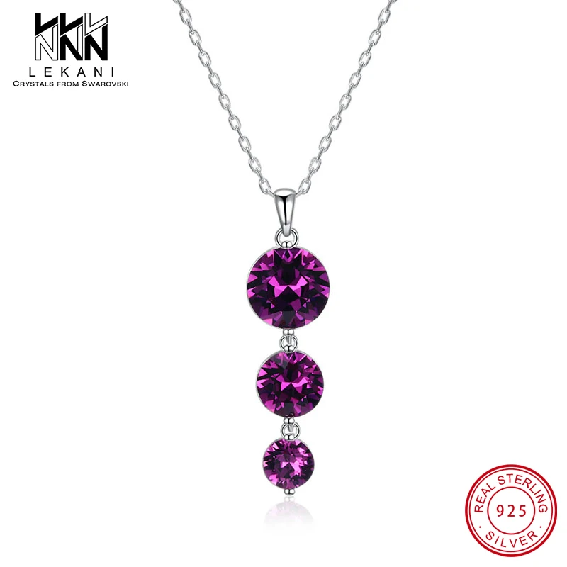 Cute Round Genuine Crystals From Swarovski Pendant Necklace For Women 3 Drop Circle 925 Sterling Silver Chain Engagement Gifts | Украшения