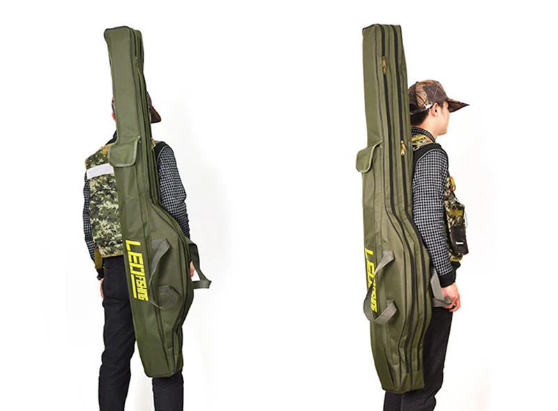 Double Layer Canvas Fishing Bag 100cm 150cm Portable Folding Fishing Rod Bag Fishing Tackle Carrier Bag (9)