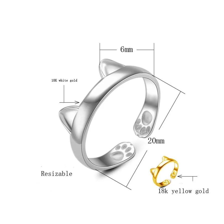 Дизайн 925 кошачьи уши кольцо большой палец кольцо Регулируемый подарок для домашних животных женское кольцо#0919