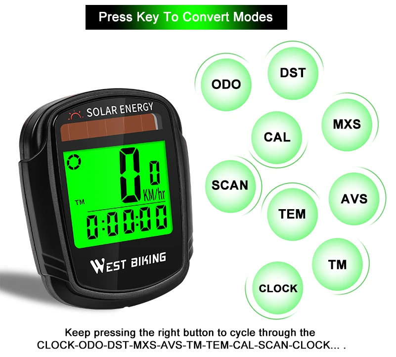 WEST BIKING беспроводной Велосипедный компьютер Солнечная энергия Спидометр Одометр MTB дорожный велосипед аксессуары Секундомер Велосипедный компьютер
