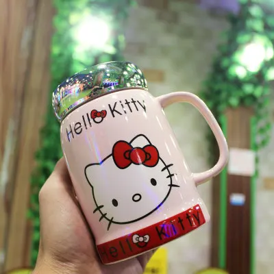 Креативные кружки с ложкой унисекс высокой емкости - Цвет: hello kitty 3