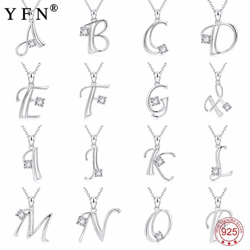 Yfn Real 925 Sterling Silver Necklace 26 Letters Silver Pendants