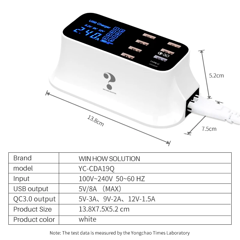 Высокоскоростной зарядная станция 6-портовое USB+ 1 QC3.0 Быстрая зарядка+ 1Type-C зарядное устройство с Интеллектуальное обнаружение Быстрый USB док-станция для зарядки