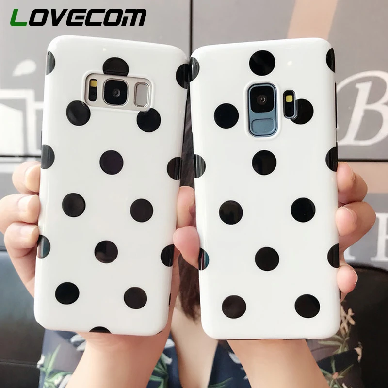 

LOVECOM For Samsung Galaxy S7Edge S8 S9 Plus Note 8 Note 9 Black Wave Point on white Patterned Glossy Soft IMD Phone Back Cover