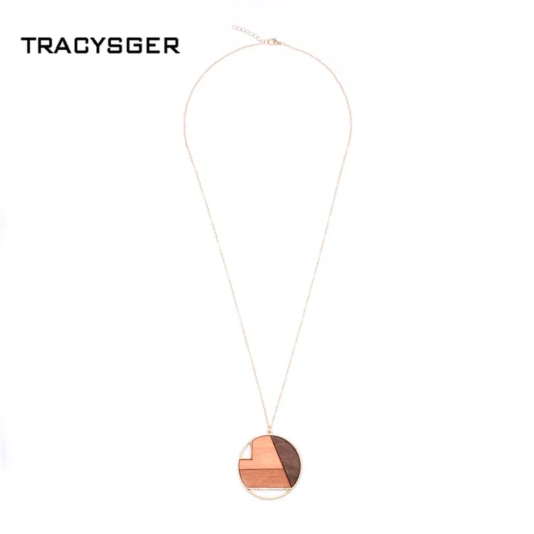 

AL-XL0092/TRACYSGER/Geometric round wood combination long section necklace