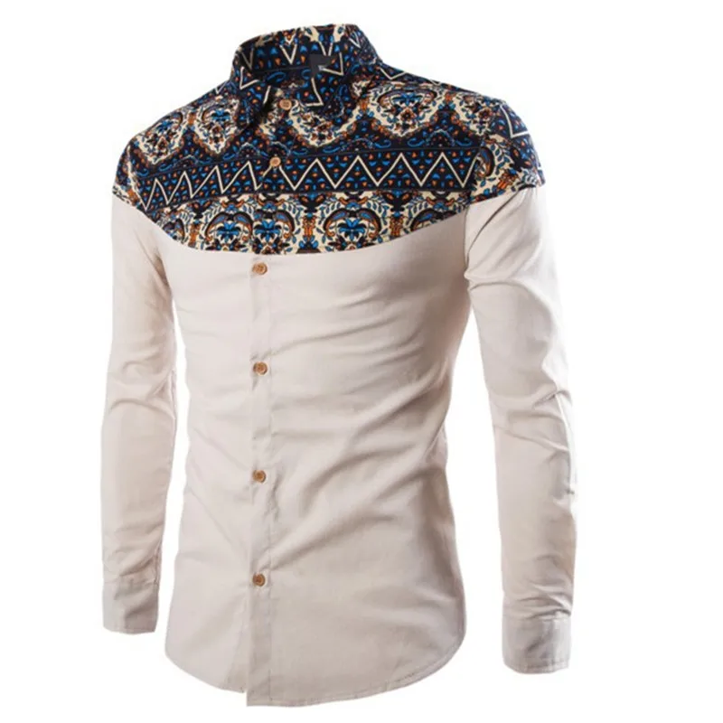 VISADA JAUNA Мужская рубашка новая мода длинный рукав цветочный пэчворк приталенный крой высокое качество рубашки с отложным воротником 5XL N525