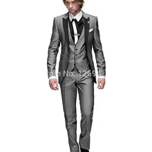 Модные светло-серые смокинги друзей жениха на одной пуговице мужские свадебные костюмы для выпускного вечера Жених(куртка+ брюки+ жилет+ галстук) K: 730