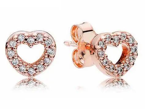 

925 Sterling Silver Pandora Earring Rose Captured Heart With Crystal Studs Earring For Women For Women Wedding Gift Jewelry