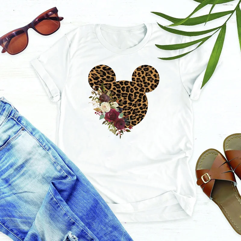 

Women Clothes Print Summer Fashion Leopard Flower Printing Tee Shirt T Cartoon Ladies Casual Female Woman Top Printed T-shirt