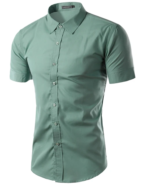 Мужская рубашка с коротким рукавом, приталенная, Camisa Social Masculina Chemise Homme, новинка, летняя мужская однотонная деловая рубашка 6537 - Цвет: Gray Green