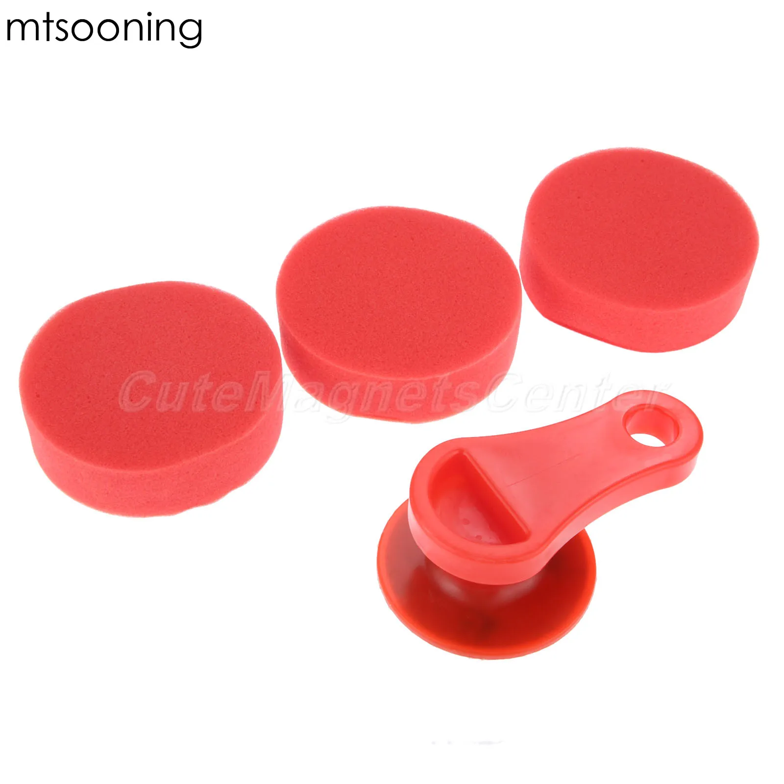 

mtsooning 3x Red Sponge Polish Wax Applicator Pad Set with Removable Handle Machine Washable for Car
