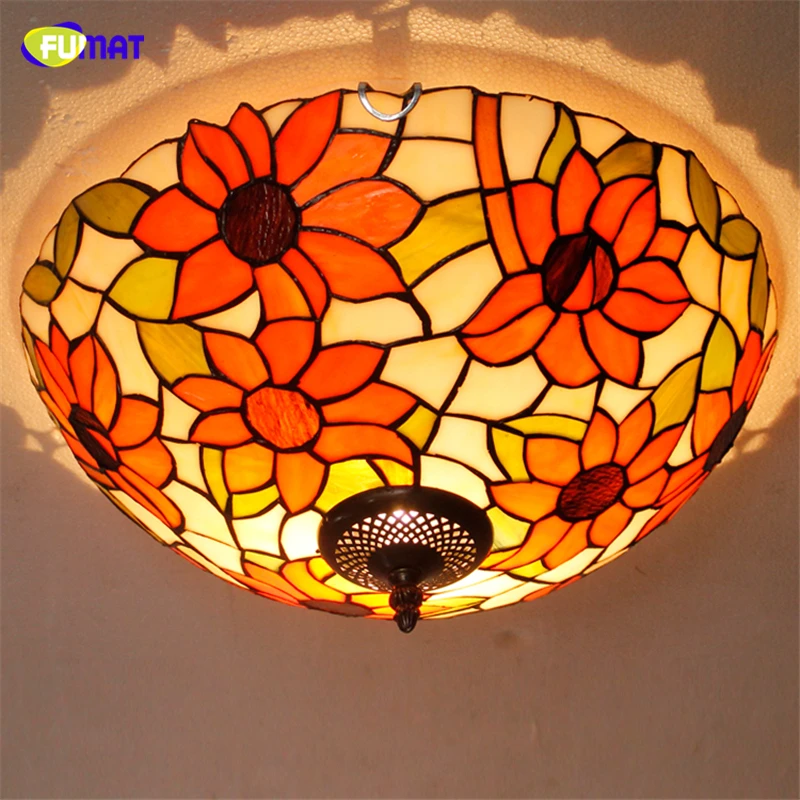 Фумат Европейский пасторальный Тиффани Потолочные лампы LED Стрекоза абажур