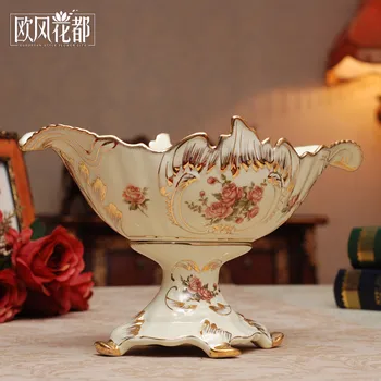 

European style luxury decoration living room coffee table high fruit bowl Retro Modern decorative ceramic fruit plate