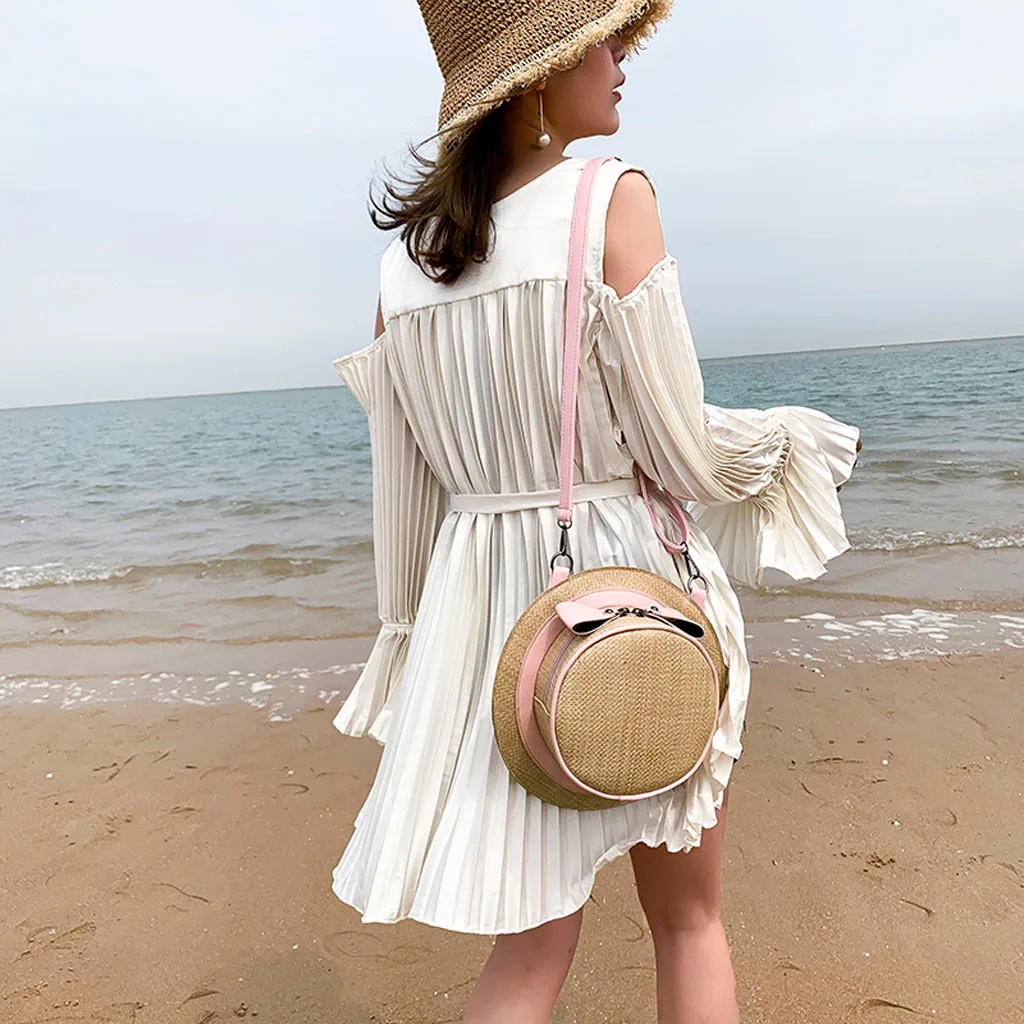 

Handmade Crossbody Bag Women Summer Beach Rattan Straw Bags Fashion Ladies Hat Braided Bow Shoulder Messenger