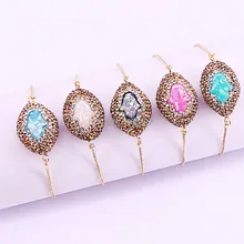 10 шт. горный хрусталь проложили Хамса рук Самоцветы Овальный Разъем Шарм Браслеты металлический браслет-цепочка регулируемый