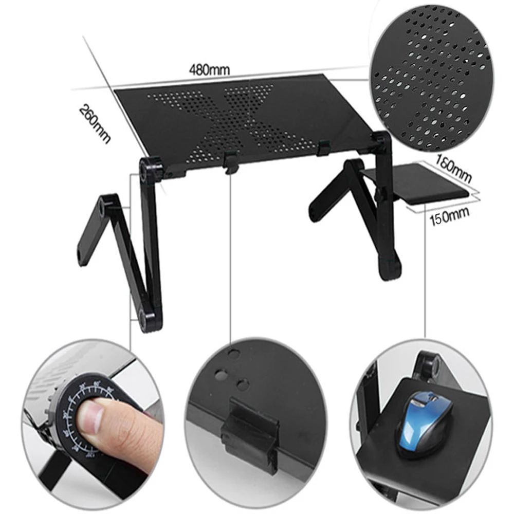 

48x26cm Adjustable Aluminum Desk Portable Table Stand Notebook Table Desk Home Use Assembled Folding Table Computer Desk