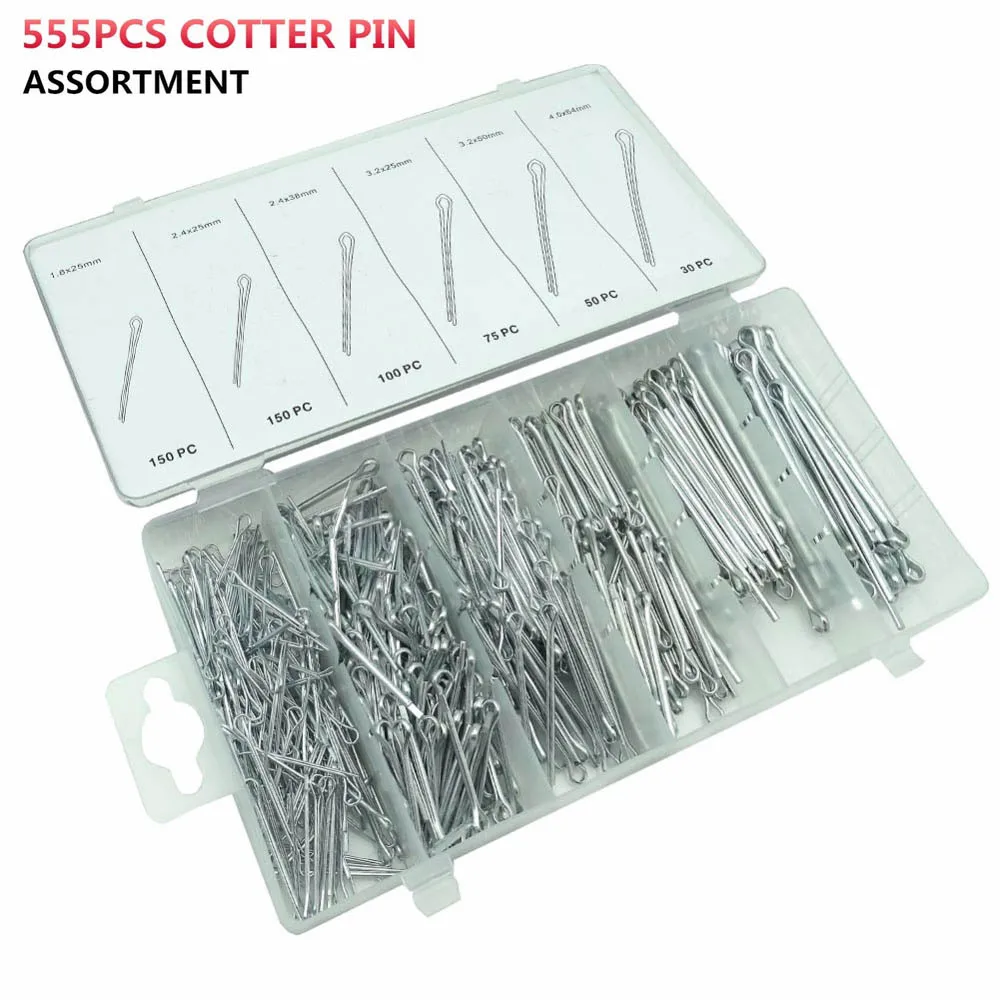 Lowest Price 555pcs 6 Size Cotter Pins Assortment Repair Tool Sets U-shaped Hardware Assortment HW075
