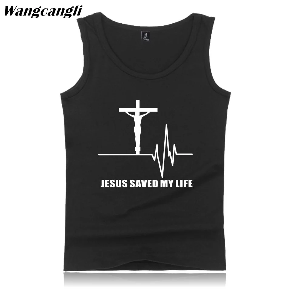 Wangcangli print Jesus Saved My Life New Song DNA with O-neck sleeveless cotton bodybuilding tank top in summer size xxs - 4xl | Мужская